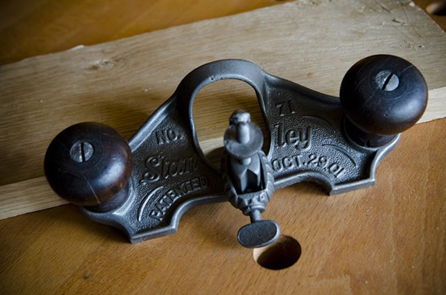 Stanley Planes: Stanley No. 71 Router Plane Sitting On A Board And On A Woodworking Workbench