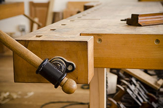 Wooden Workbench Tail Vise On A Woodworking Bench