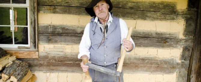 Woodworker At The Frontier Culture Museum With A Froe And Wooden Mallet