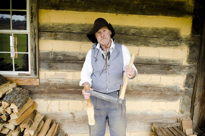 Woodworker At The Frontier Culture Museum With A Froe And Wooden Mallet