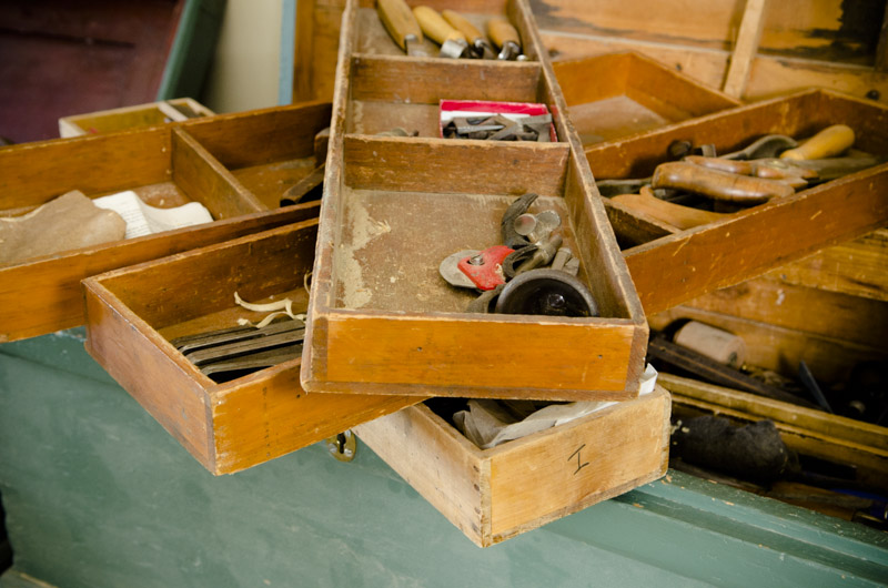 Tool Chest Sliding Trays Filled With Woodworking Hand Tools