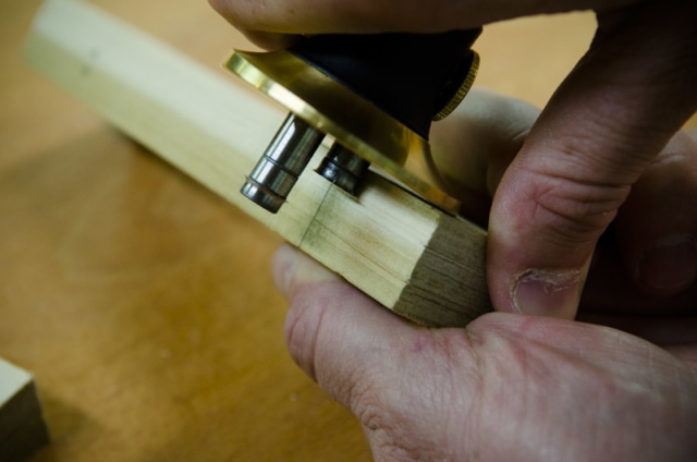 Using A Dual Wheel Mortise Gauge To Mark A Tenon On A Mortise And Tenon Joint