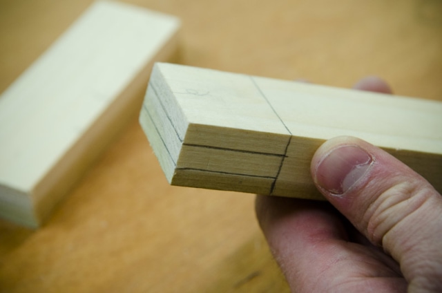 Layout Lines For Cutting A Tenon On A Mortise And Tenon Joint