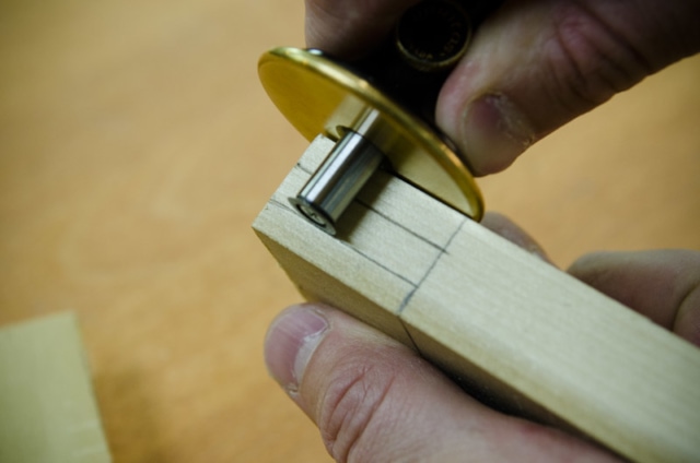 Using A Wheel Marking Gauge To Scribe A Line For Cutting Tenons On A Mortise And Tenon Joint