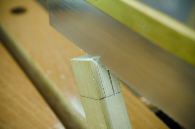 Cutting Tenon Cheeks On A Mortise And Tenon Joint With A Dovetail Saw