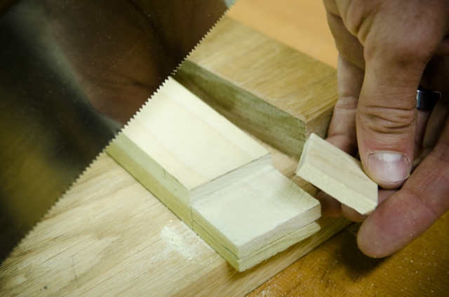 Cutting A Tenon Cheek Off With A Crosscut Back Saw On A Mortise And Tenon Joint