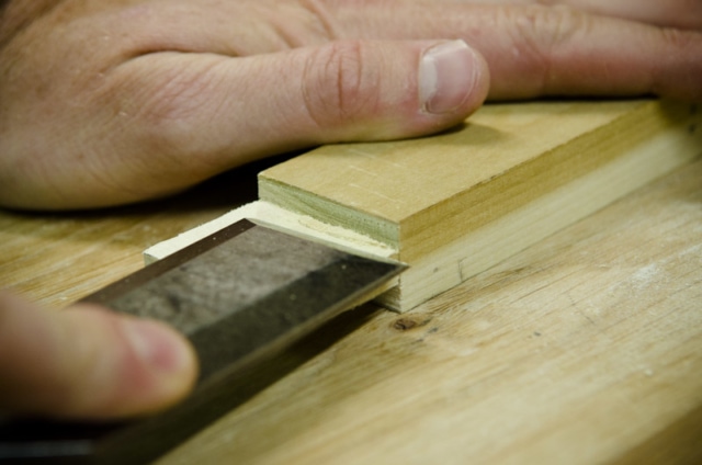 Cutting A Tenon With A Wood Chisel For A Mortise And Tenon Joint