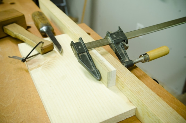 Clamp Holding A Mortise For Chopping With A Mortise Chisel