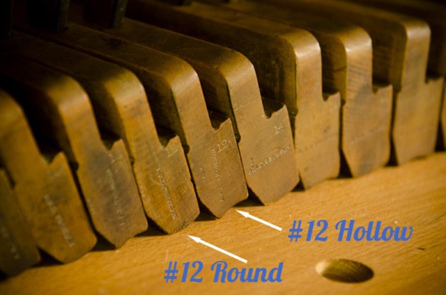 A Graphic Showing Hollows And Rounds Molding Planes Sizes With #12 Round And #12 Hollow