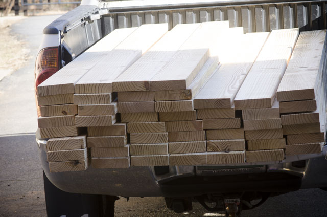 Stack Of Quartersawn Wood In The Back Of A Toyota Tacoma Truck