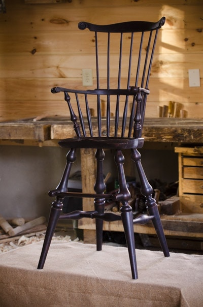 Windsor Child High Comb Back Chair Made By Elia Bizzarri In His North Carolina Woodworking Workshop With A Woodworking Workbench