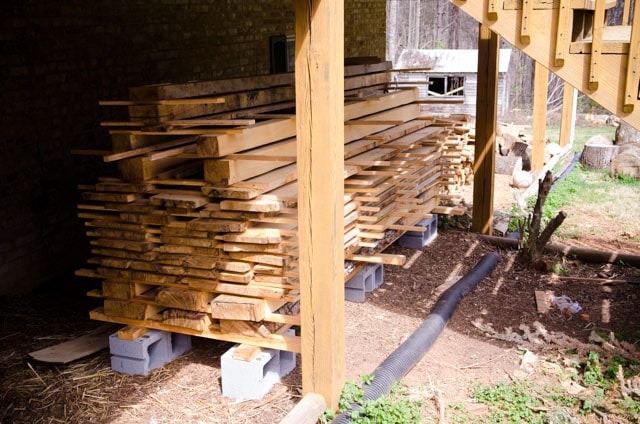 Stacked Quarter Sawn White Oak Lumber Pile For Air Drying