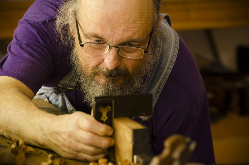 Bill Anderson Refurbishing A Wooden Rabbet Plane Which Is An Antique Wood Plane