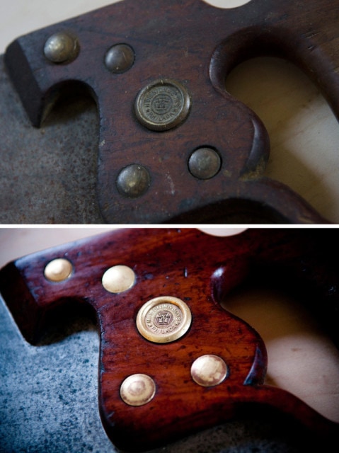 Henry Disston Hand Saw Brass Medallion Restoration Before And After