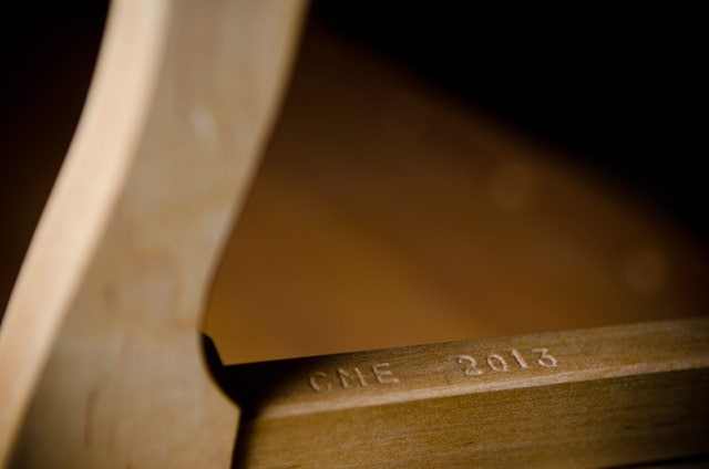 Close Up Of 12-Inch Maple Bow Saw Maker Mark That Reads Cme 2013 Cme Handworks