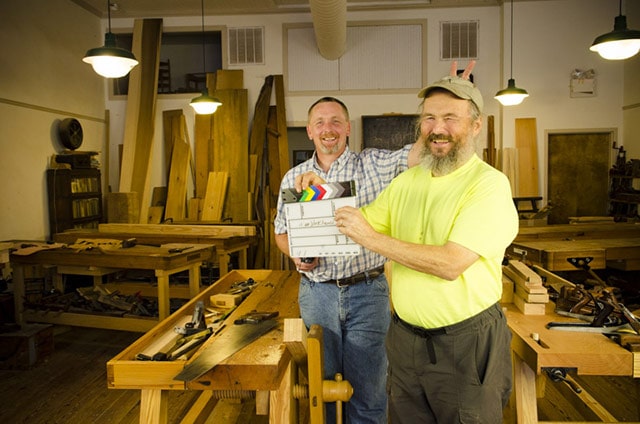 Will Myers And Bill Anderson During The Making Of Moravian Workbench At The Roy Underhill Woodwright's School