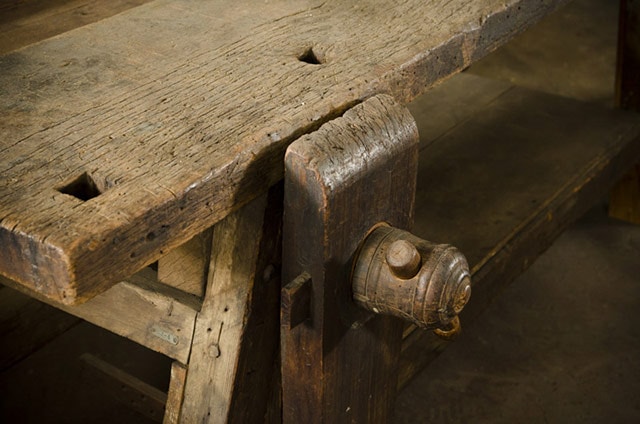 Antique Moravian Workbench Top And Leg Vise At Old Salem