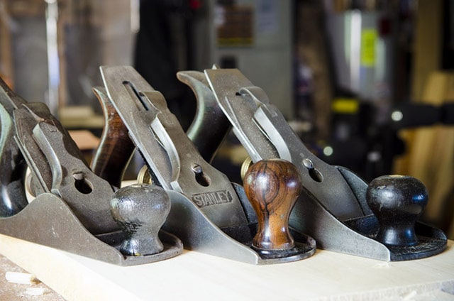 #4 Stanley Hand Planes Or Smoothing Plane Sitting On A Wood Work Bench