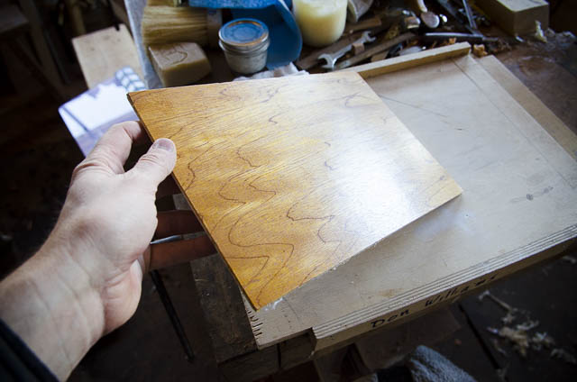 Don Williams Holding A Board Rubbed With Beeswax Wood Polish And French Polissoir Or Polisher