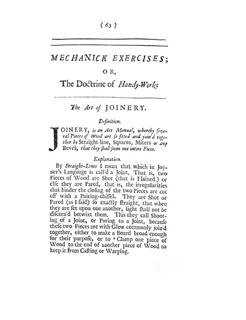 first page of Joseph Monxon's book Mechanick Exercises or The Doctrine of Handy-Works