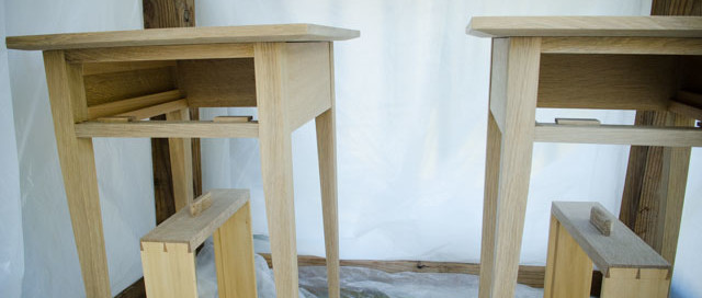 Ammonia Fuming Quartersawn White Oak End Tables And Drawers In A Plastic Tent
