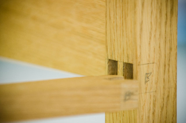 Lower Drawer Rail Being Inserted Into A Table Leg With A Double Mortise And Tenon Joint