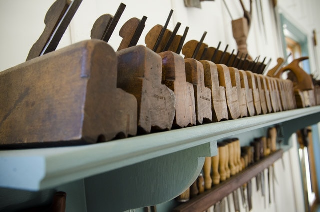 Moulding Planes And Chisels On A Shelf In Woodandshop Woodworking School