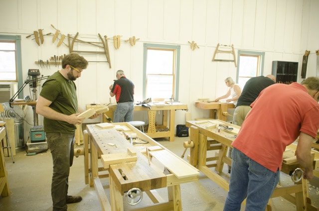 Woodworking Students Working At Traditional Woodworking Benches At The Wood And Shop Traditional Woodworking School
