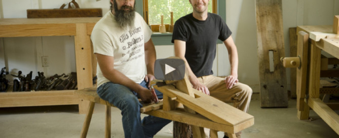 Ervin And Willie Ellis Sitting On A Woodworking Shaving Horse At Wood And Shop Woodworking School