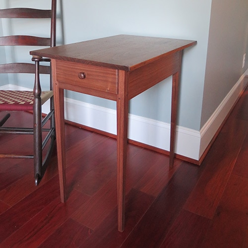 Canterbury Shaker Side Table Made By Will Myers Sitting Next To A Shaker Rocking Chair