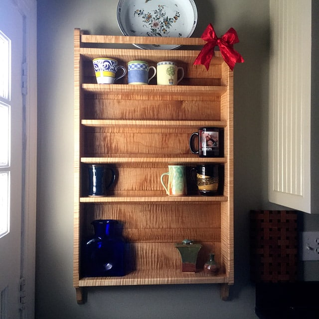 Figured Maple Wall Dish Cabinet With Christmas Bow By Dave Heller