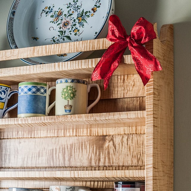 Figured Maple Wall Dish Cabinet With Christmas Bow By Dave Heller