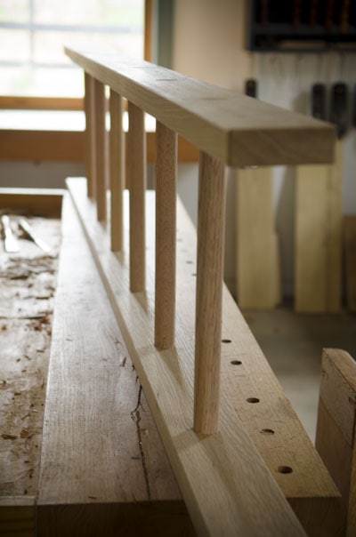 Custom Made Wedged White Oak Ladder On A Woodworking Workbench