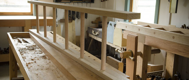 Custom Made Wedged White Oak Ladder On A Woodworking Workbench