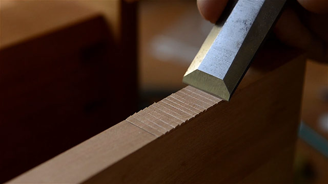 Cutting A Cupboard Door Hinge Mortise With A Chisel And Small Router Plane
