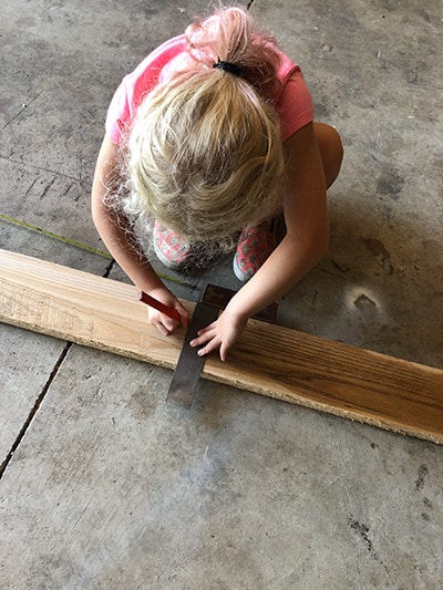 Erik Florip Toolworks Woodworking Hand Tools Little Girl Using A Try Square And Pencil To Mark Wood