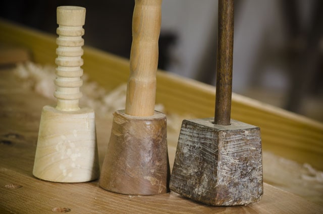 Wood Carving Tools Mallets On A Woodworking Workbench