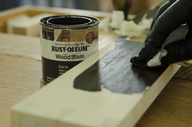 Staining a poplar board with a can of wood stain
