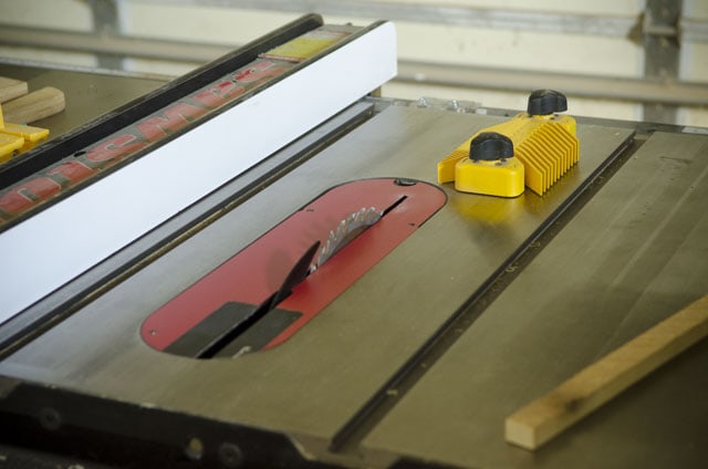 Yellow Magswitch Magnetic Table Saw Feather Board On A Sawstop Table Saw