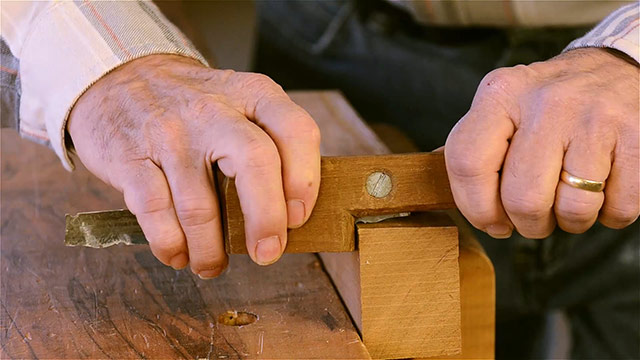 David Ray Pine Using A Scratch Stock On A Piece Of Wood