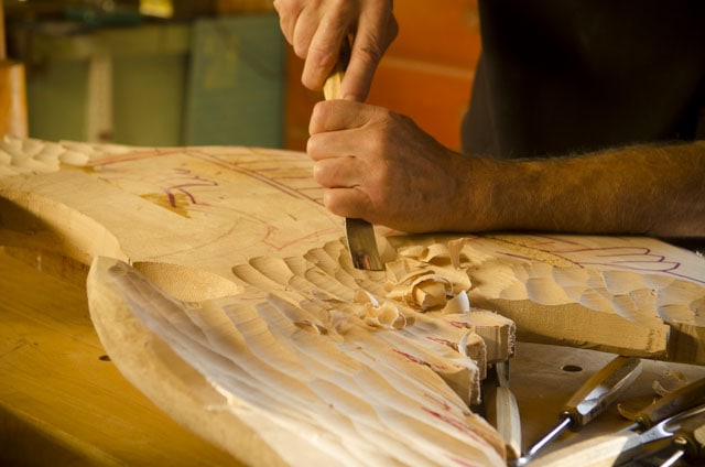 Wood Carver William Brown Carving A Bellamy Eagle With Wood Carving Tools