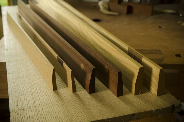 Wooden Winding Sticks Sitting On A Roubo Woodworking Workbench