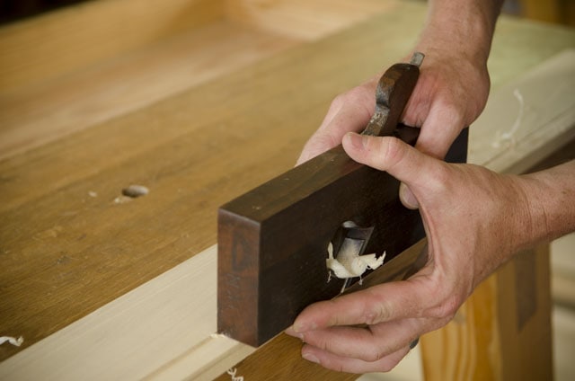 Cutting A Rabbet With An Antique Wooden Rabbet Plane