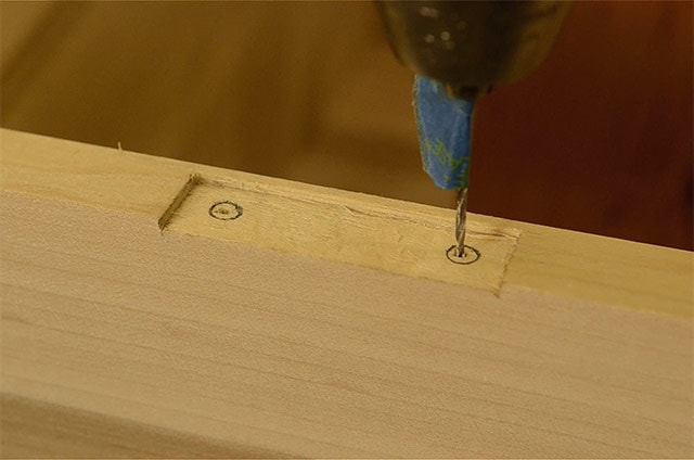 Using an egg beater drill to bore a hinge hole Installing butt hinges on a dovetail chest
