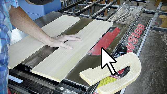 Joshua Farnsworth Ripping Poplar Lumber Boards On A Saw Stop Cabinet Table Saw With A Wooden Push Stick