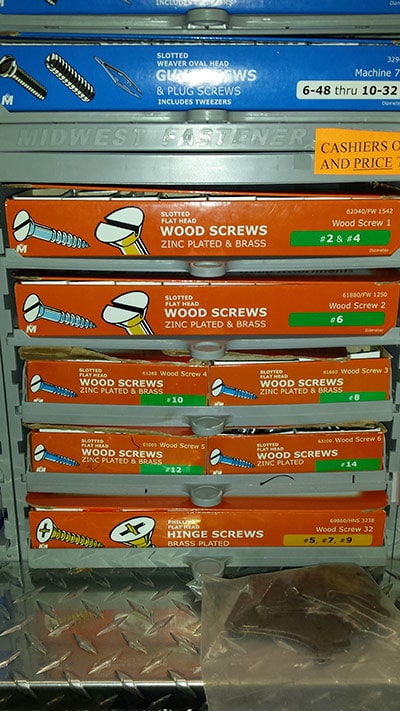 Slotted Wood Screws At A Hardware Store