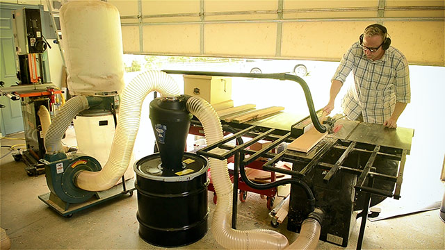 Oneida Super Dust Deputy Cyclone Dust Collector Kit In A Woodworking Shop