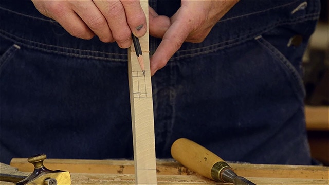 Using A Pencil To Darken The Mortise Gauge Lines