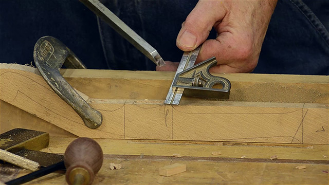 Using A Combination Square And Mortising Chisel To Chop A Mortise And Tenon Joint