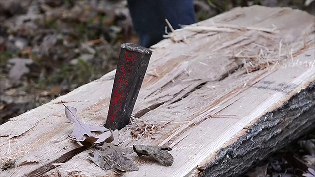 Wood Splitting Wedge In A Log